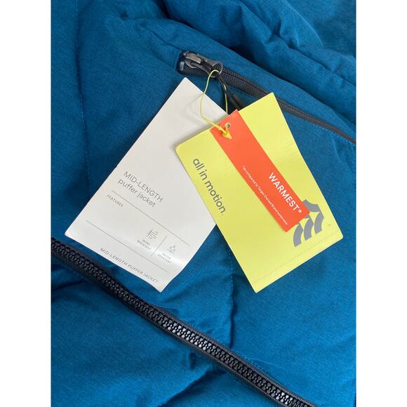 All in Motion Teal Women Size Small Mid Length Puffer Jacket Coat Hooded NWT - Picture 5 of 10